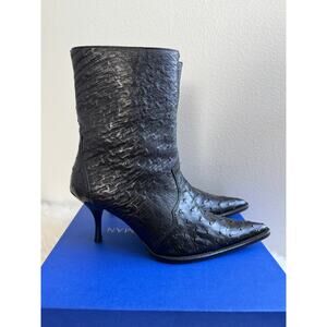 VINTAGE CUADRA 90's Black Genuine Ostrich Leather Pointed Toe Heeled Boot 9.5 US